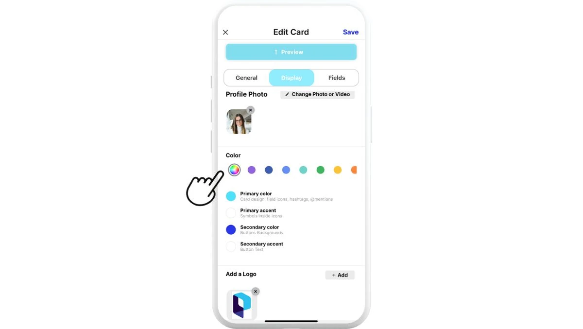 Customize digital business card colors on mobile with HiHello